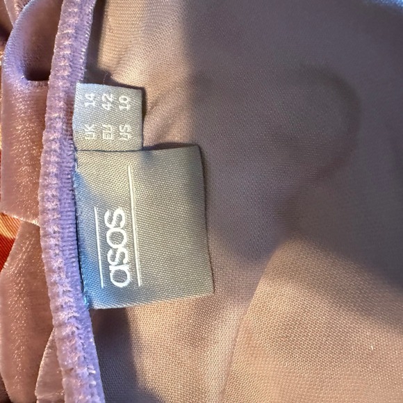 ASOS Velvet Burnout Dress Pleated Skirt Short Sleeve Mauve Ladies Size 10 - Picture 7 of 9